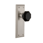 Grandeur Fifth Avenue Solid Brass Rose Passage Door Knob Set with Lyon Black Crystal Knob and 2-3/4" Backset Satin Nickel