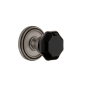 Grandeur Soleil Solid Brass Rose Passage Door Knob Set with Lyon Black Crystal Knob and 2-3/8" Backset Antique Pewter