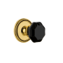 Grandeur Soleil Solid Brass Rose Passage Door Knob Set with Lyon Black Crystal Knob and 2-3/8" Backset Polished Brass