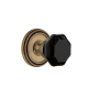 Grandeur Soleil Solid Brass Rose Passage Door Knob Set with Lyon Black Crystal Knob and 2-3/8" Backset Vintage Brass
