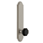 Grandeur Arc Solid Brass Tall Plate Passage Door Knob Set with Lyon Black Crystal Knob and 2-3/4" Backset Satin Nickel