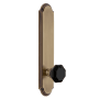 Grandeur Arc Solid Brass Tall Plate Passage Door Knob Set with Lyon Black Crystal Knob and 2-3/4" Backset Vintage Brass