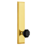 Grandeur Fifth Avenue Solid Brass Tall Plate Passage Door Knob Set with Lyon Black Crystal Knob and 2-3/4" Backset Polished Brass