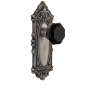 Grandeur Grande Victorian Solid Brass Rose Privacy Door Knob Set with Lyon Black Crystal Knob and 2-3/8" Backset Antique Pewter