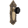 Grandeur Grande Victorian Solid Brass Rose Privacy Door Knob Set with Lyon Black Crystal Knob and 2-3/8" Backset Vintage Brass