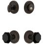 Grandeur Soleil Solid Brass Rose Single Cylinder Keyed Entry Deadbolt and Knobset Combo Pack with Lyon Black Crystal Knob and 2-3/8" Backset Timeless Bronze