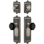 Grandeur Windsor Solid Brass Rose Single Cylinder Keyed Entry Deadbolt and Knobset Combo Pack with Lyon Black Crystal Knob and 2-3/8" Backset Antique Pewter