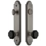 Grandeur Arc Solid Brass Rose Tall Plate Single Cylinder Keyed Entry Door Knob Set with Lyon Black Crystal Knob and 2-3/8" Backset Antique Pewter