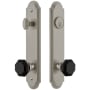 Grandeur Arc Solid Brass Rose Tall Plate Single Cylinder Keyed Entry Door Knob Set with Lyon Black Crystal Knob and 2-3/8" Backset Satin Nickel