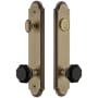 Grandeur Arc Solid Brass Rose Tall Plate Single Cylinder Keyed Entry Door Knob Set with Lyon Black Crystal Knob and 2-3/8" Backset Vintage Brass