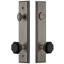 Grandeur Carre Solid Brass Rose Tall Plate Single Cylinder Keyed Entry Door Knob Set with Lyon Knob and 2-3/8" Backset Antique Pewter