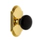 Grandeur Arc Solid Brass Rose Privacy Door Knob Set with Coventry Knob and 2-3/8" Backset Polished Brass