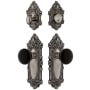 Grandeur Grande Victorian Solid Brass Rose Single Cylinder Keyed Entry Deadbolt and Knobset Combo Pack with Coventry Knob and 2-3/8" Backset Antique Pewter