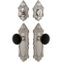 Grandeur Grande Victorian Solid Brass Rose Single Cylinder Keyed Entry Deadbolt and Knobset Combo Pack with Coventry Knob and 2-3/8" Backset Satin Nickel