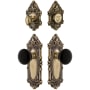 Grandeur Grande Victorian Solid Brass Rose Single Cylinder Keyed Entry Deadbolt and Knobset Combo Pack with Coventry Knob and 2-3/8" Backset Vintage Brass