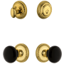 Grandeur Newport Solid Brass Rose Single Cylinder Keyed Entry Deadbolt and Knobset Combo Pack with Coventry Knob and 2-3/8" Backset Lifetime Brass