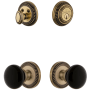 Grandeur Newport Solid Brass Rose Single Cylinder Keyed Entry Deadbolt and Knobset Combo Pack with Coventry Knob and 2-3/8" Backset Vintage Brass