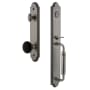 Grandeur Arc Solid Brass Rose Keyed Entry Single Cylinder Full Plate 'C' Grip Handleset with Coventry Knob and 2-3/8" Backset Antique Pewter