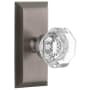 Grandeur Chambord Crystal Solid Brass Privacy Door Knob Set with Fifth Avenue Short Trim from the Concealed Screw Collection - 2-3/8" Backset Antique Pewter
