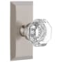 Grandeur Chambord Crystal Solid Brass Privacy Door Knob Set with Fifth Avenue Short Trim from the Concealed Screw Collection - 2-3/8" Backset Satin Nickel