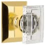Grandeur Carre Crystal Solid Brass Non-Turning Two-Sided Dummy Door Knob Set with Fifth Avenue Square Trim from the Concealed Screw Collection Lifetime Brass