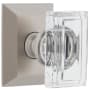 Grandeur Carre Crystal Solid Brass Non-Turning Two-Sided Dummy Door Knob Set with Fifth Avenue Square Trim from the Concealed Screw Collection Satin Nickel