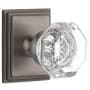 Grandeur Chambord Crystal Solid Brass Privacy Door Knob Set with Carre Square Trim from the Concealed Screw Collection - 2-3/4" Backset Antique Pewter