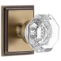 Grandeur Chambord Crystal Solid Brass Privacy Door Knob Set with Carre Square Trim from the Concealed Screw Collection - 2-3/4" Backset Vintage Brass