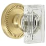 Grandeur Carre Crystal Solid Brass Privacy Door Knob Set with Newport Trim from the Concealed Screw Collection - 2-3/8" Backset Satin Brass
