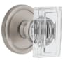 Grandeur Carre Crystal Solid Brass Privacy Door Knob Set with Circulaire Trim from the Concealed Screw Collection - 2-3/8" Backset Satin Nickel