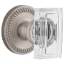 Grandeur Carre Crystal Solid Brass Privacy Door Knob Set with Newport Trim from the Concealed Screw Collection - 2-3/8" Backset Satin Nickel