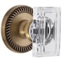 Grandeur Carre Crystal Solid Brass Privacy Door Knob Set with Newport Trim from the Concealed Screw Collection - 2-3/8" Backset Vintage Brass
