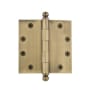 Grandeur 4.5 x 4.5 Inch Plain Bearing Square Corner Mortise Door Hinge with Ball Finial - Single Hinge Vintage Brass