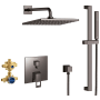 Grohe Eurocube Pressure Balanced Shower System with Shower Head, Hand Shower, Slide Bar, Shower Arm, Hose, and Valve Trim Hard Graphite
