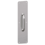 Hager 4" x 16" 1/2" Radius Corner 0.050" Gauge Pull Plate with 1" Round Cast Pull on 5-1/2" Center from the Pull Plates Collection Satin Anodized Aluminum