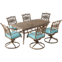 Hanover Traditions Seven Piece Aluminum Framed Polyester Outdoor Dining Set with Cast Top Blue