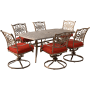 Hanover Traditions Seven Piece Aluminum Framed Polyester Outdoor Dining Set with Cast Top Red