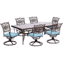 Hanover Traditions Seven Piece Aluminum Framed Polyester Outdoor Dining Set with Swivel Rockers Blue