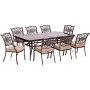 Hanover Traditions Nine Piece Aluminum Framed Polyester Outdoor Dining Set Tan