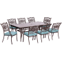 Hanover Traditions Nine Piece Aluminum Framed Polyester Outdoor Dining Set Blue