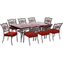 Hanover Traditions Nine Piece Aluminum Framed Polyester Outdoor Dining Set Red