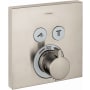 Hansgrohe ShowerSelect Square Thermostatic Valve Trim with On/Off Select Push Button for 2 Distinct Functions - Less Rough In Brushed Nickel