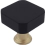 Hapny Home Mod 1-1/8" Luxury Square Solid Brass Split Finish Cabinet / Drawer Knob with Snub Corners Matte Black / Satin Brass
