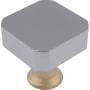 Hapny Home Mod 1-1/8" Luxury Square Solid Brass Split Finish Cabinet / Drawer Knob with Snub Corners Polished Chrome / Satin Brass