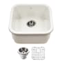 Houzer Platus 18-7/8" Undermount Single Basin Fireclay Bar Sink with Basin Rack and Basket Strainer Biscuit