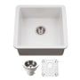 Houzer Platus 19-1/8" Undermount Single Basin Fireclay Bar Sink with Basin Rack and Basket Strainer Matte White