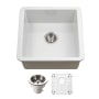 Houzer Platus 19-1/8" Undermount Single Basin Fireclay Bar Sink with Basin Rack and Basket Strainer White