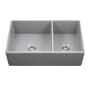 Houzer Platus 33" Farmhouse Double Basin Fireclay Kitchen Sink Gray