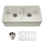 Houzer Platus 32-3/16" Farmhouse Double Basin Fireclay Kitchen Sink with Basin Rack and Basket Strainer Biscuit
