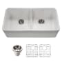 Houzer Platus 32-3/16" Farmhouse Double Basin Fireclay Kitchen Sink with Basin Rack and Basket Strainer White